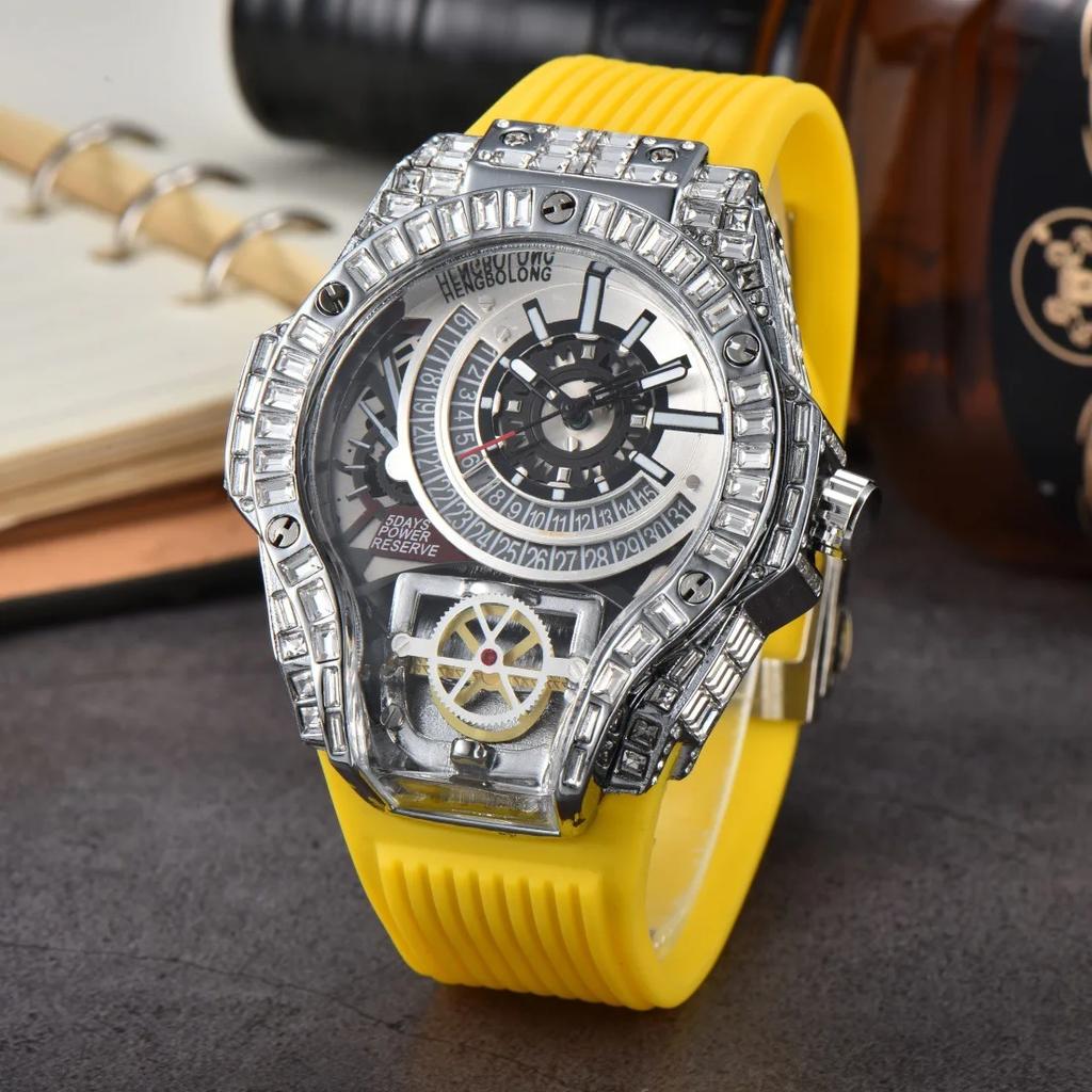 Luxury Full Diamond Business Quartz Watch Men Case Top Mens Watches Rubber Strap Color AAA Creative Decorative Clocks Relogio