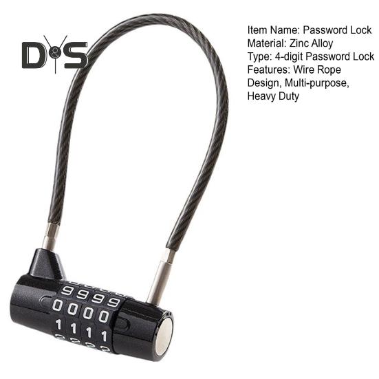 4-Digit Combination Lock Wire Rope Safety Coded Lock Zinc Alloy Multi-purpose Dormitory Gym Locker Cabinet Luggage Anti-theft Password Padlock