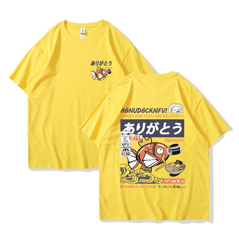 Men's T-shirt Magikarp Printed T-shirt Short Sleeve Summer Japanese Kanji Funny Fish Street T-Shirt Oversized Tee Men Clothes