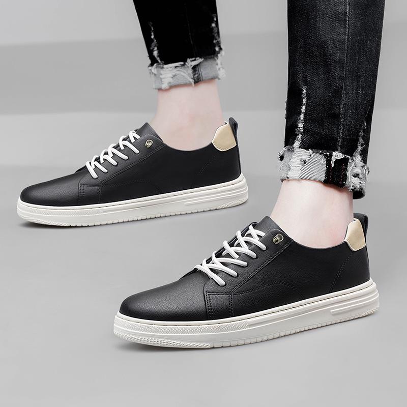 Men's White Leather Low-Top Sneakers - Casual Round Toe
