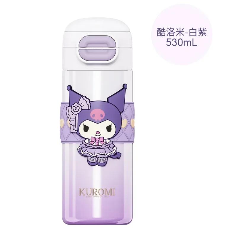 Детская термокружка Sanrio Kuromi из нержавеющей стали 316, с трубочкой, для девочек, школьная, с двойными стенками 530ML светло-фиолетовый