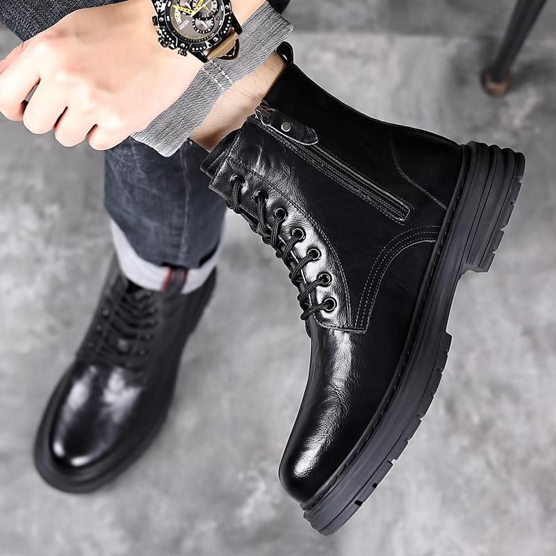 Fashion High Quality Brand Men's Leather Casual Shoes Outdoor Workwear Shoes Thick Soled Wear-resistant Men's Motorcycle Boots Handsome