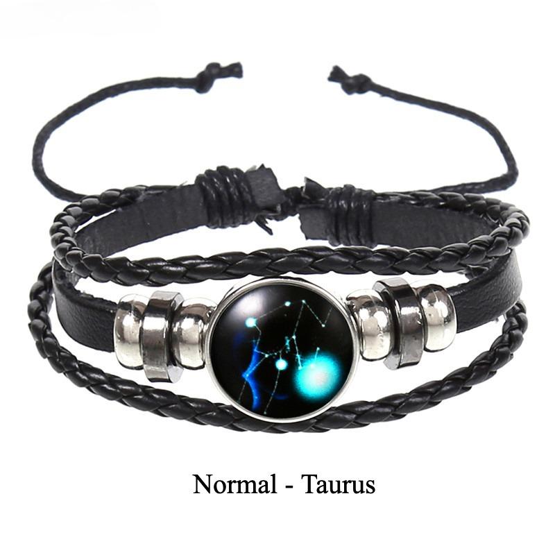 12 Constellations Multi-layer Woven Luminous Punk Cowhide Starry Sky Bracelet Jewelry, Unisex, Popular Couple Hand Rope