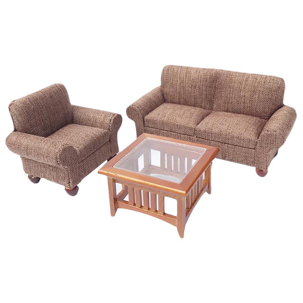 YIJU Miniature Three-People Sofa Leather Couch Furniture for 1//12 Dollhouse Decor