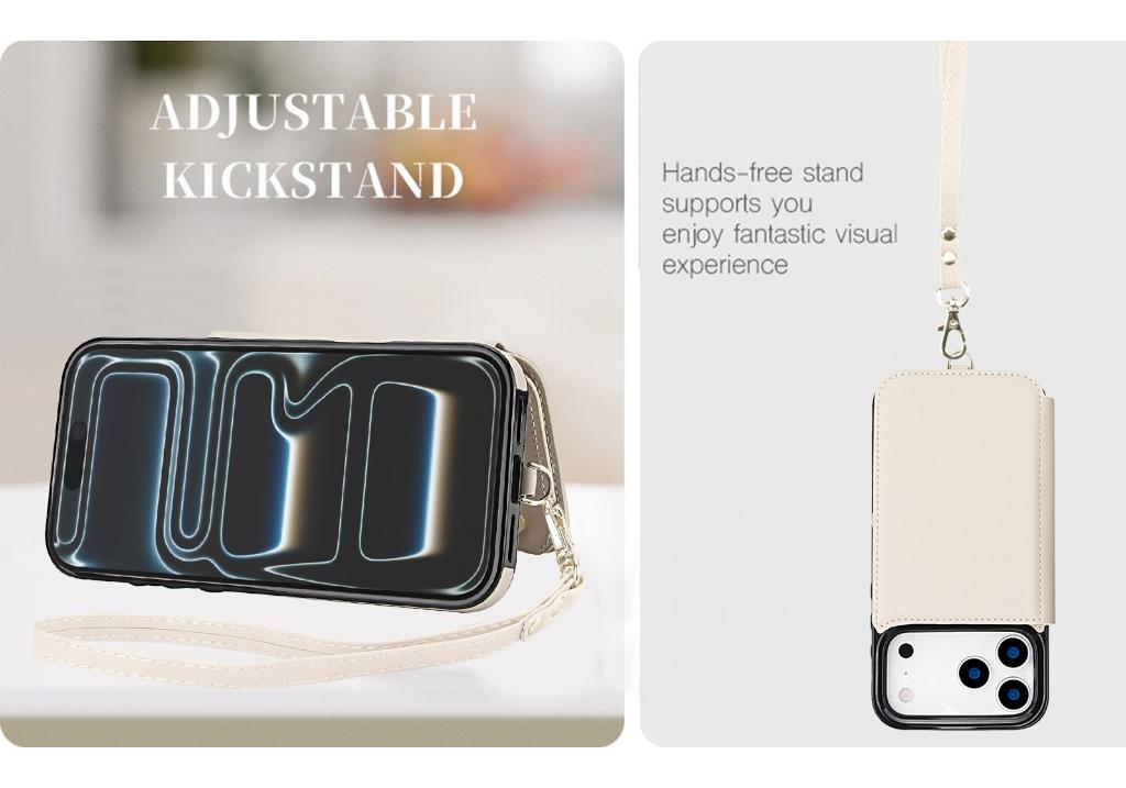 Crossbody Leather Wallet Phone Case For iPhone 17 Pro Max Air 17e 16e 15 14 Plus 13 12 Mini 11 Card Holder Wrist Strap Cover