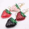 Compact Studded Strawberry Car Keychain PU Leather Accessory Handmade Key Chain Accessories For Everyday Use