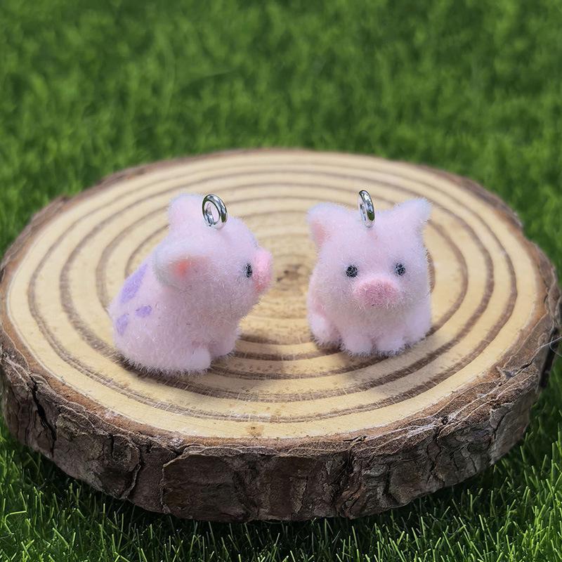 2Pcs Adorable 3D Mini Flocking Pig Charms Soft Flocked Piggy Pendants for DIY Jewelry Making Kids Art Craft Projects