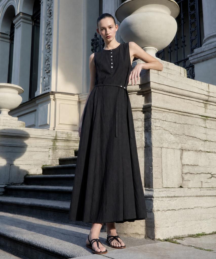 ARTID Button Sleeveless Flare Dress_Black