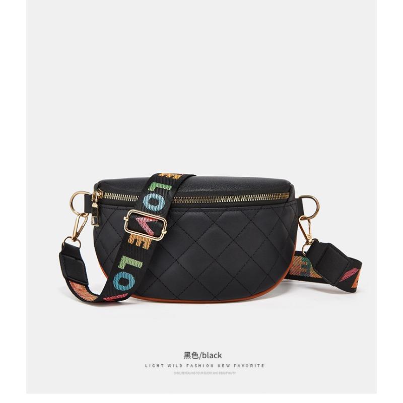 

Fashion embroidered rhombus crossbody zipper fanny pack casual women s bag чёрный