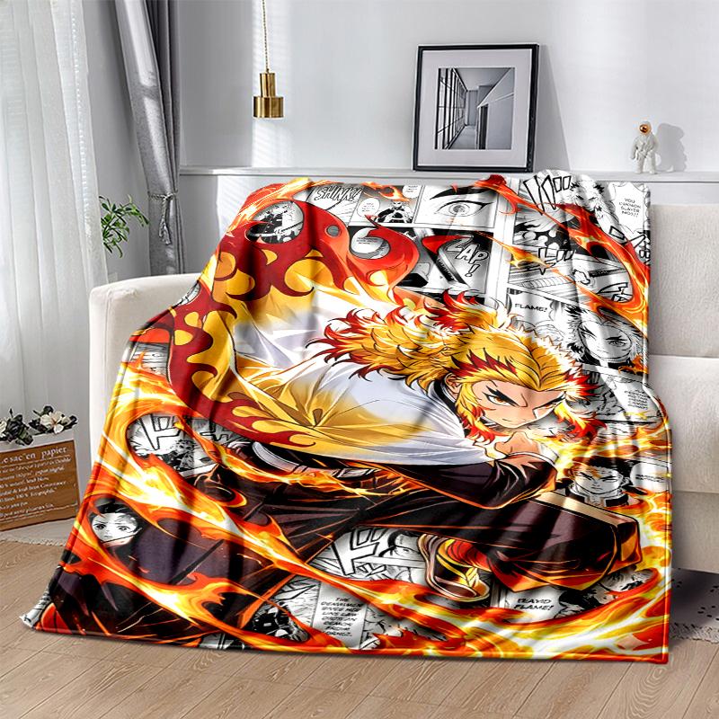 Rengoku Kyoujurou Flannel Blanket Soft Warm All-Season Throw, Design for Camping, Car Travel, Hiking Sofa, Bed, Office Perfect Gift for Parties