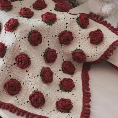 DIY Material Rose Blanket Knitted Flower Blanket Handmade Nap Blanket For Creative Girl Valentine's Day Mom Birthday Gift