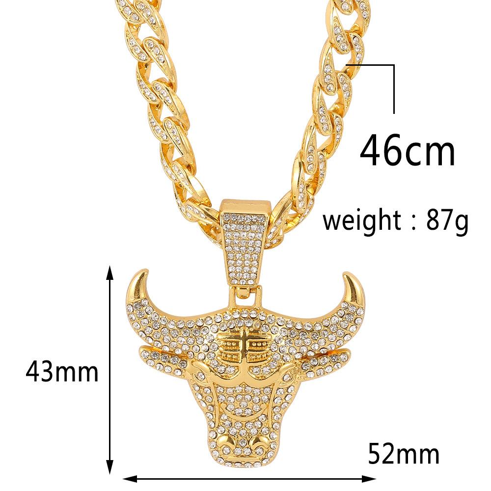

Мужское хип-хоп ожерелье с подвеской в виде головы быка со стразами кубинская цепочка для мужчин и женщин ювелирные изделия в подарок 46cm золотой