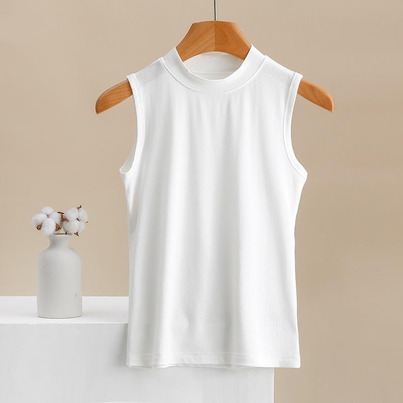 Women Gray Ribbed Knit Mock Neck Sleeveless Tank Top Slim Fit Casual Base Layer M белый