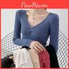 V Long Color Solid Neck Sleeve Slim Inner Bottoming Knitted Sweater Chic Tops