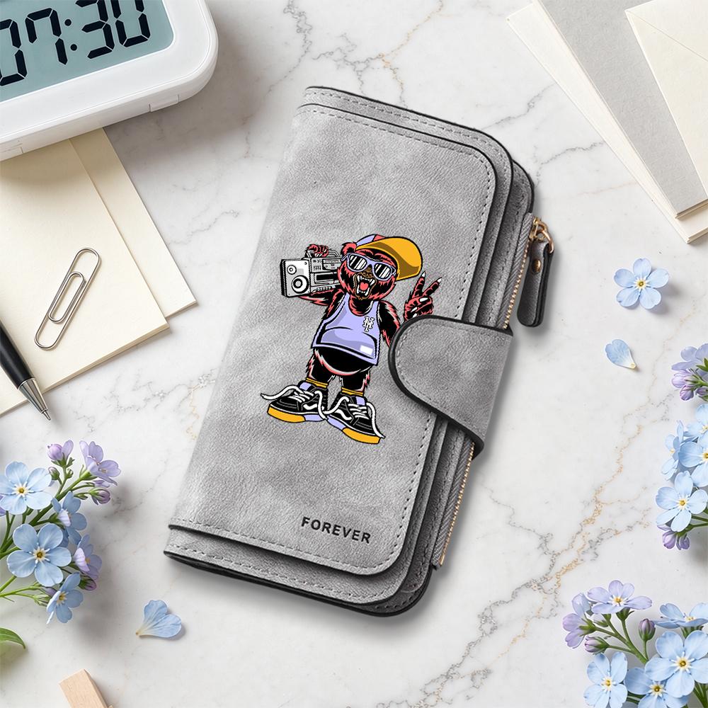 Trendy Bear Print Long Wallet Casual Multi Slot Card Holder Daily Carry Fashion Purse