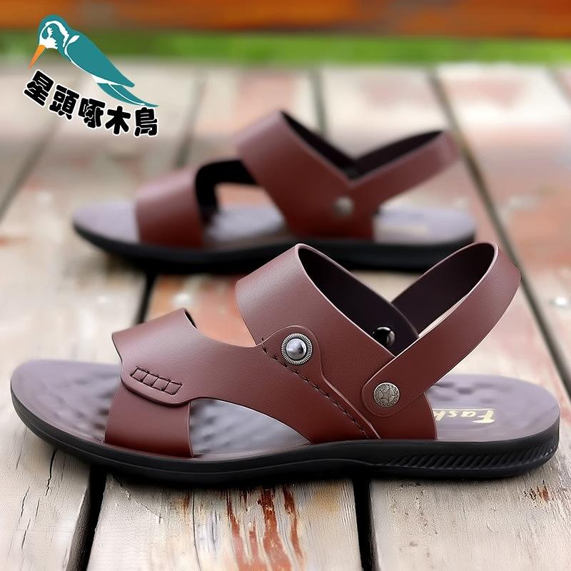 

Star-headed woodpecker men s sandals new non-slip summer leather waterproof beach shoes casual sandals 47