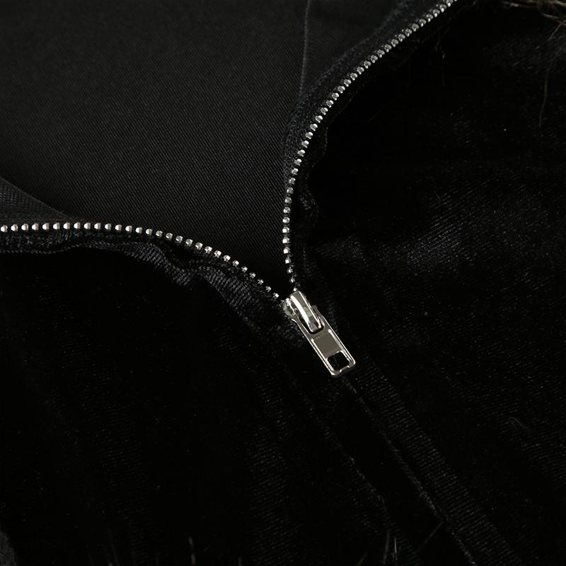 2KWEIRD Y2K Aesthetic Faux Feathers Hooded Cardigan Black Velvet Furry Ball Decorate Zip Up Hoodies Jackets Retro Gothic Coats