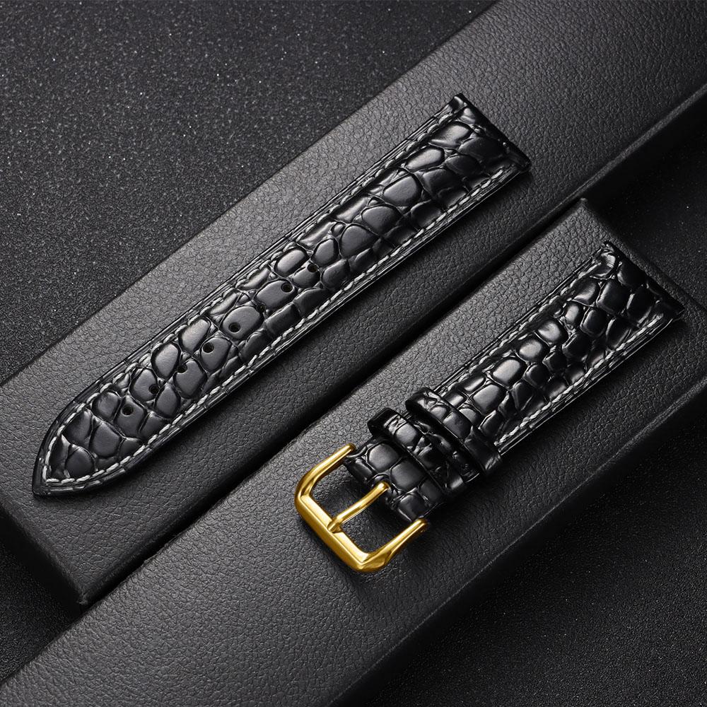Crocodile Pattern Design Leather Watch Strap 16mm 18mm 19mm 20mm 21mm 22mm Universal Watchbands Casual Business Wristwatch Band
