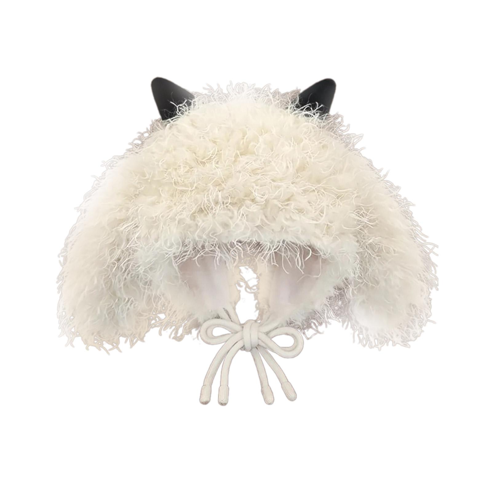 

Winter Warm Plush Hat for Adult Women Lovely Long Ear Curly Furs Trapper Hat Skiing Hat Outdoor Activity Ushanka Hat белый