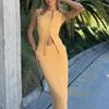 Elegant Maxi Skirt Two-piece Set Women's Sleeveless Knitted Deep O Neck Tops Slim Skirt Set 2025 Fashion Casual Skirt Sets