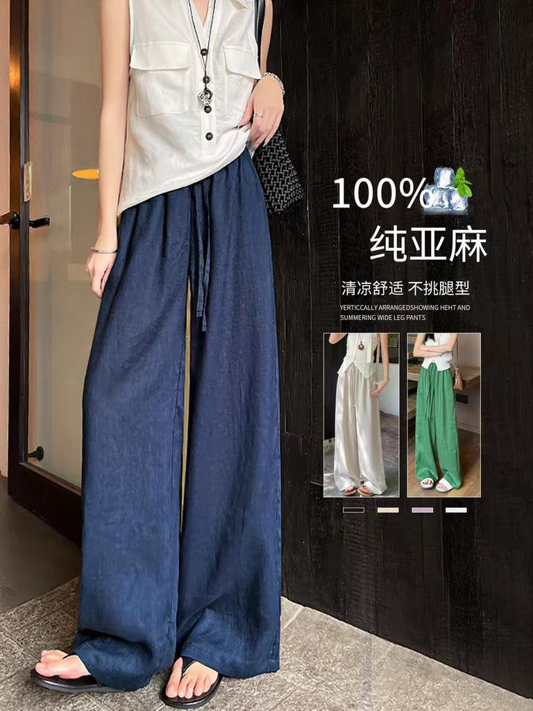Women High Waist Wide Leg Pants Solid Gray Business Casual Trousers Straight Loose Office Daily Pants