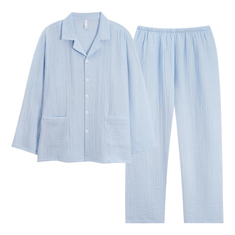 Large size couple pajamas autumn 1011 new spring and autumn cotton double-layer gauze long-sleeved trousers loungewear set