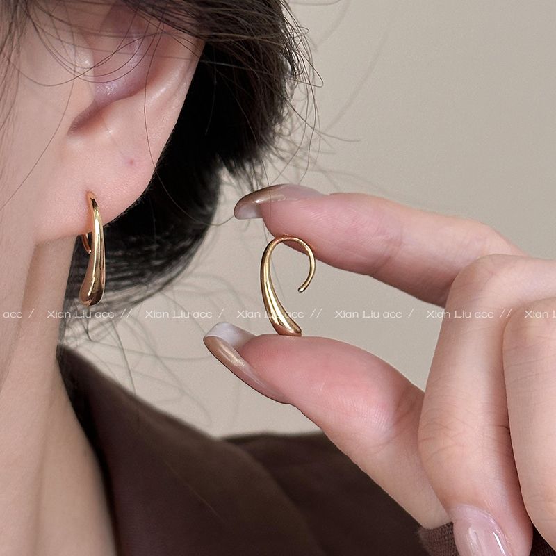 

Металлические женские уникальные летние серьги в нишевом стиле, капли воды Gold Pair