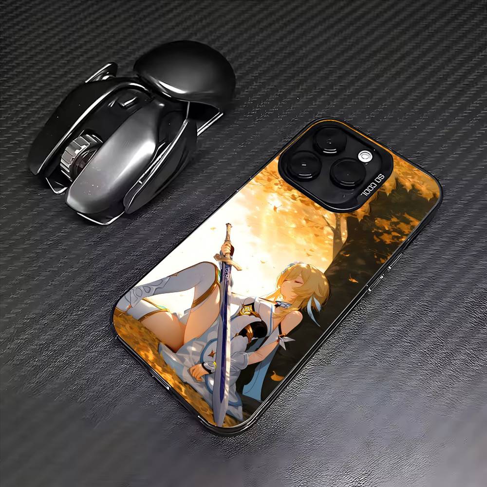 G-Genshin Lumine Impact Phone Case For iPhone17,16,15,14,13,12,11 Plus,Pro Max Colored Silver Plated Inside Cover