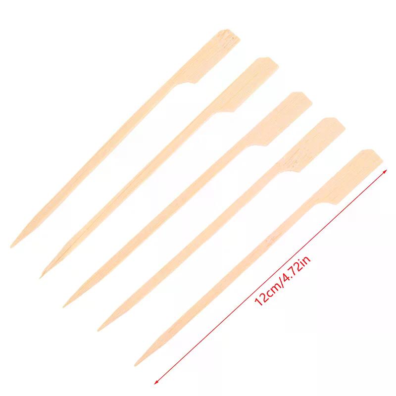 100Pcs 12CM Bamboo BBQ Skewers Hamburger Garnish Bamboo Sticks Disposable Barbecue Forks Party Cocktail Buffets Meat Fruit Tools