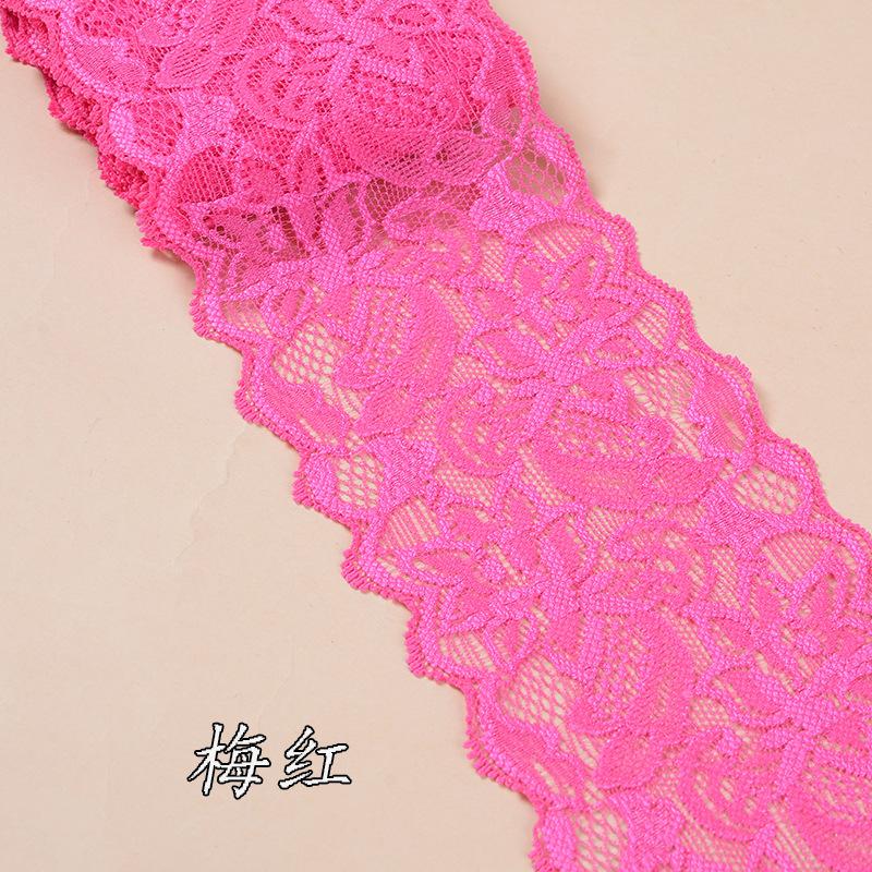 Buntes elastisches florales Spitzenband DIY Bekleidung Nähstoff 8cm breit Schwarz Weiß Rot Rosa Blau Lila Grün Gelb Spitzenband