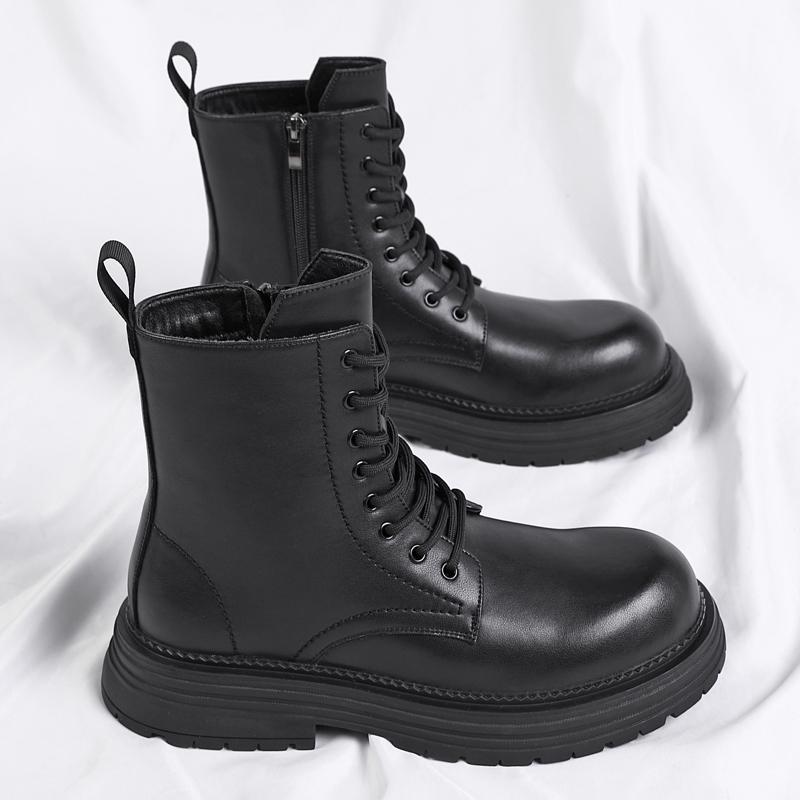 New Arrival Mens Motorcycle Boots Comfortable High Top Leather Shoes Fashion Simple Male Ankle Boots Classic Botas Walking Shoes