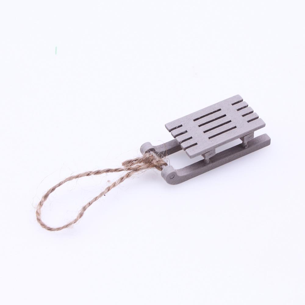 1PCS Dollhouse Miniature Wooden Sleigh Model Sled Ornament Christmas Vintage Living Scene Tree Hanging Decor Xmas Gift Pendant