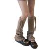 Women Ribbed Knitted Leg Sleeves with Ties Drawstring for Winter Warmth Vertical Striped Leg Warmers Footless Boot Socks