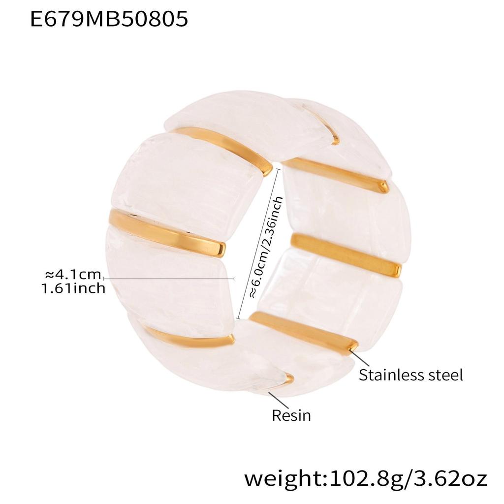 18K Gold-Plated Dopamine Resin Bracelet: European & American Light Luxury Fashion, Versatile Wide Band Elastic Design.