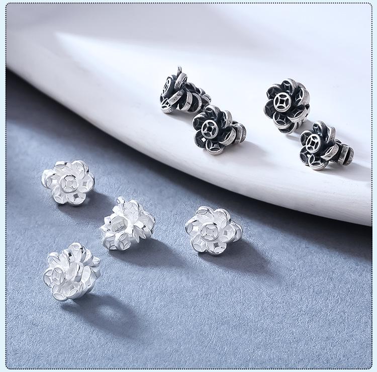 S925 Sterling Silver Retro Flower Beads: Wealth-Attracting Spacer for DIY Bracelets
