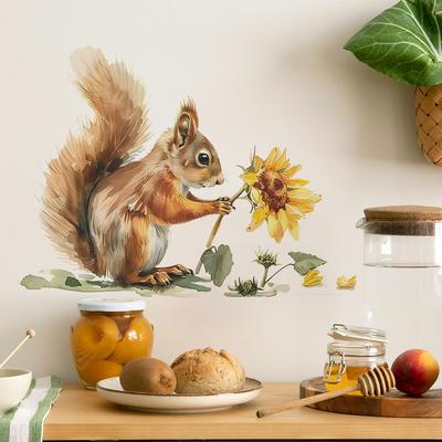 Cartoon bemalt Eichhörnchen Sonnenblume Schlafzimmer Wohnzimmer Hintergrund dekorative Wandaufkleber