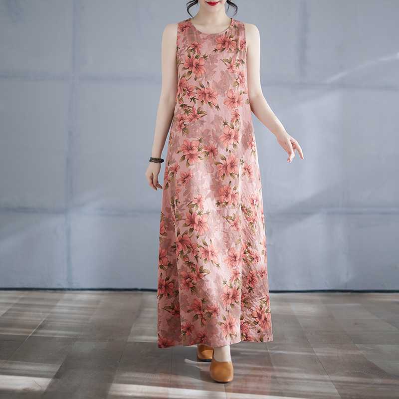 Women's Long Skirt Summer New Round Neck Printed Dress