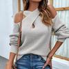 Elegant Off Shoulder Cross Neck Knitted Pullover Sweater Women Autumn and Winter Fashion Loose Casual Tops Solid Color Long Sleeve Office Clothing
