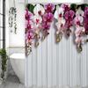 Purple Floral White Wall Shower Curtain, Bathroom Decorative Shower Curtain, Waterproof Shower Curtain with Hooks