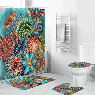 New Bohemian Wind 3D Digital Printing Polyester Waterproof Mildew-proof Shower Curtain, Bathroom Shower Curtain 4pcs