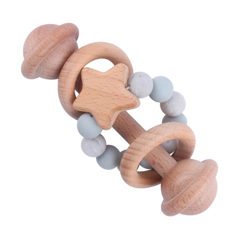 

Ручка для младенцев, колокольчик из бука, игрушка для прорезывания зубов, погремушка, обучающая силиконовая цепочка из бисера, просветление слуха