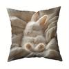 1Pc Cute Sleeping Bunny Pillow Cover, Polyester 2D Double-Sided Print, Soft Square Cushion Case For Sofa & Bedroom, Adorable Pet