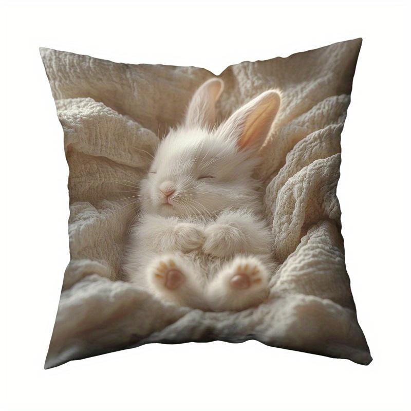 1Pc Cute Sleeping Bunny Pillow Cover, Polyester 2D Double-Sided Print, Soft Square Cushion Case For Sofa & Bedroom, Adorable Pet