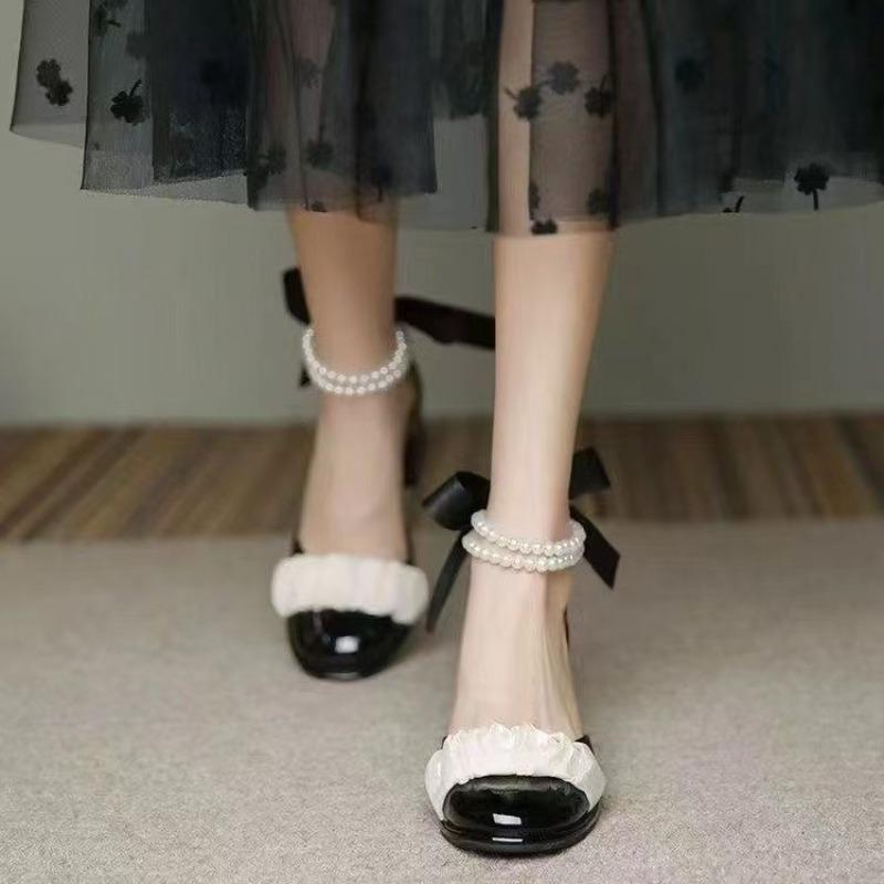 Fashion Mary Jane Heels French Temperament Fairy Pearl Gentle Single Shoes Vintage Sandals