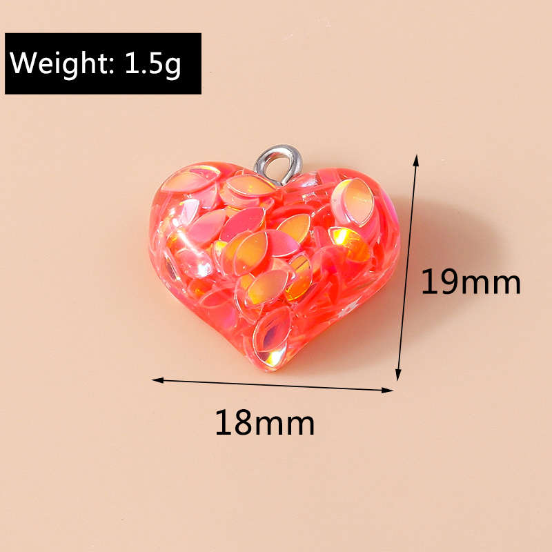 10pcs 18*19mm Resin Sequin Love Heart Charms Pendants for Jewelry Making DIY Necklace Earrings Bracelet Accessories Supplies