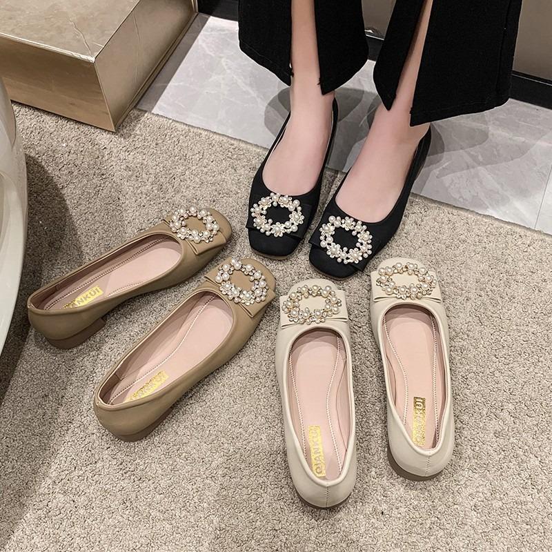 Doudou Shoes Fashion Spring Ladyshoes Flat Single Shoes Women's Black New Square Head Shallow Mouth Versatile
