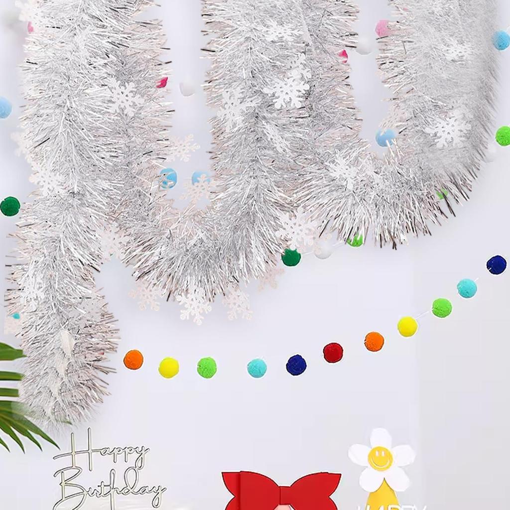 Christmas Tinsel Garland Silver 71 inch Glittering Sparkly Long Xmas Streamer for Birthday Wall Staircase New Year Wedding