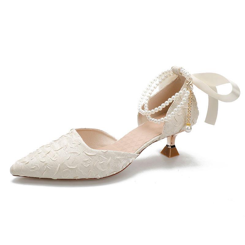 Hollow sandals female pointed head 2025 new summer high heels stiletto fairy style fashion bag head medium heel single shoes