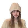 Big head circumference thick wool hat women's autumn and winter loose warm pile cold hat big face small knitted ear hat