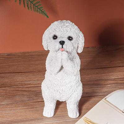 Cute Little Dog Standing Statue Creative Resin Animal Decorative Ornament Home Bedroom Living Room Outdoor Decoration Display